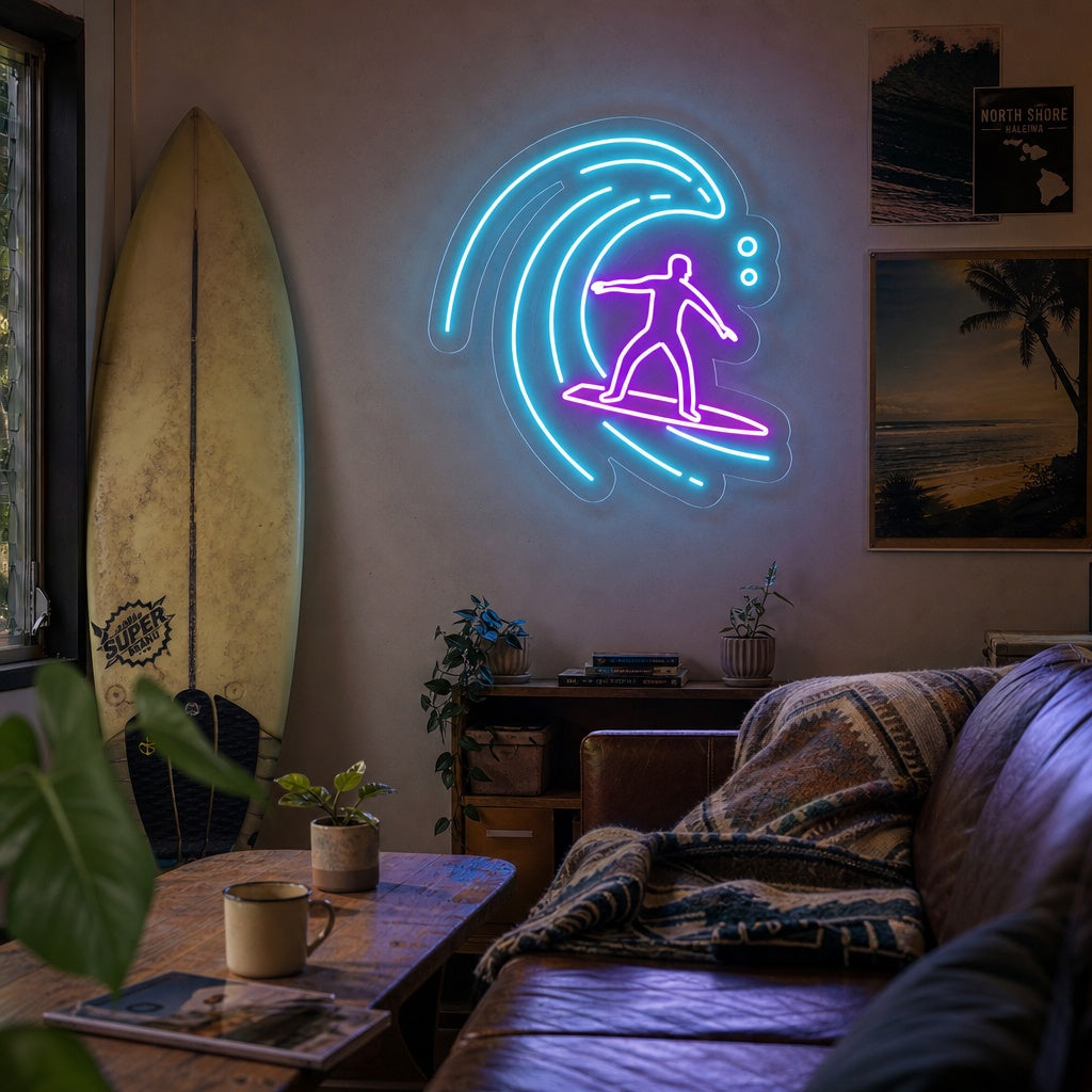 "Surfista En La Ola Del Océano" Letreros Neon
