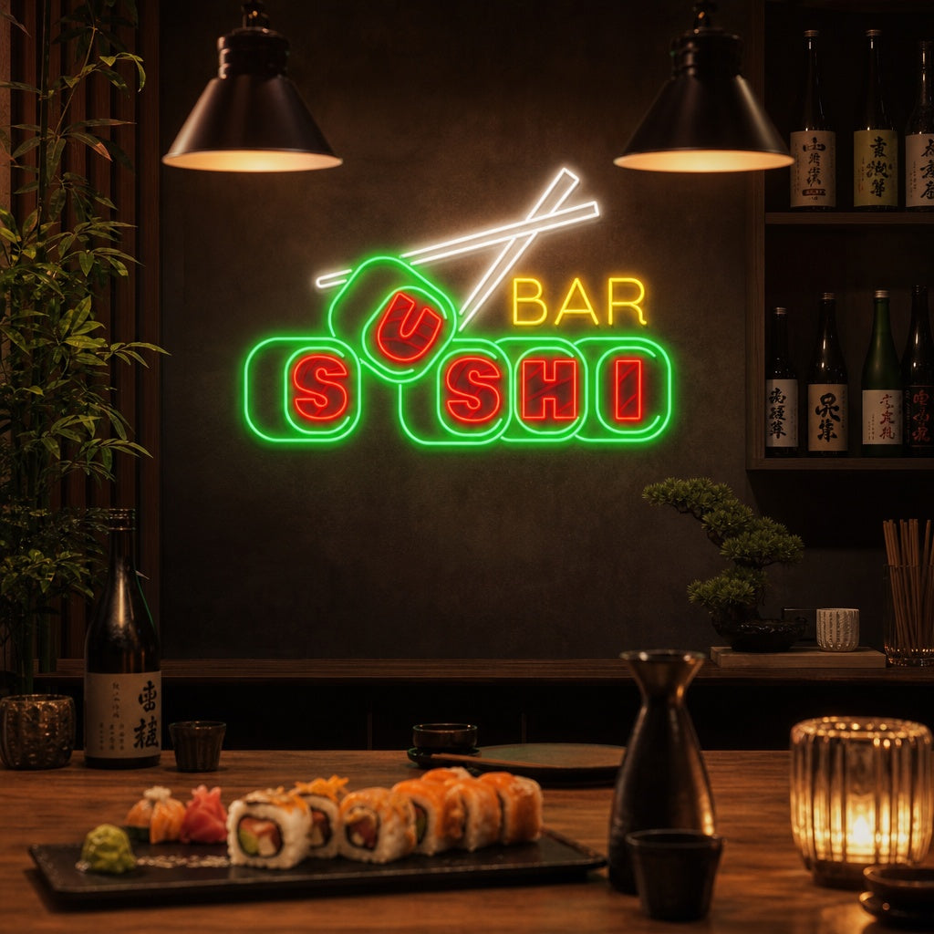 Sushi Bar Letrero de neón, Decoración de restaurantes japoneses
