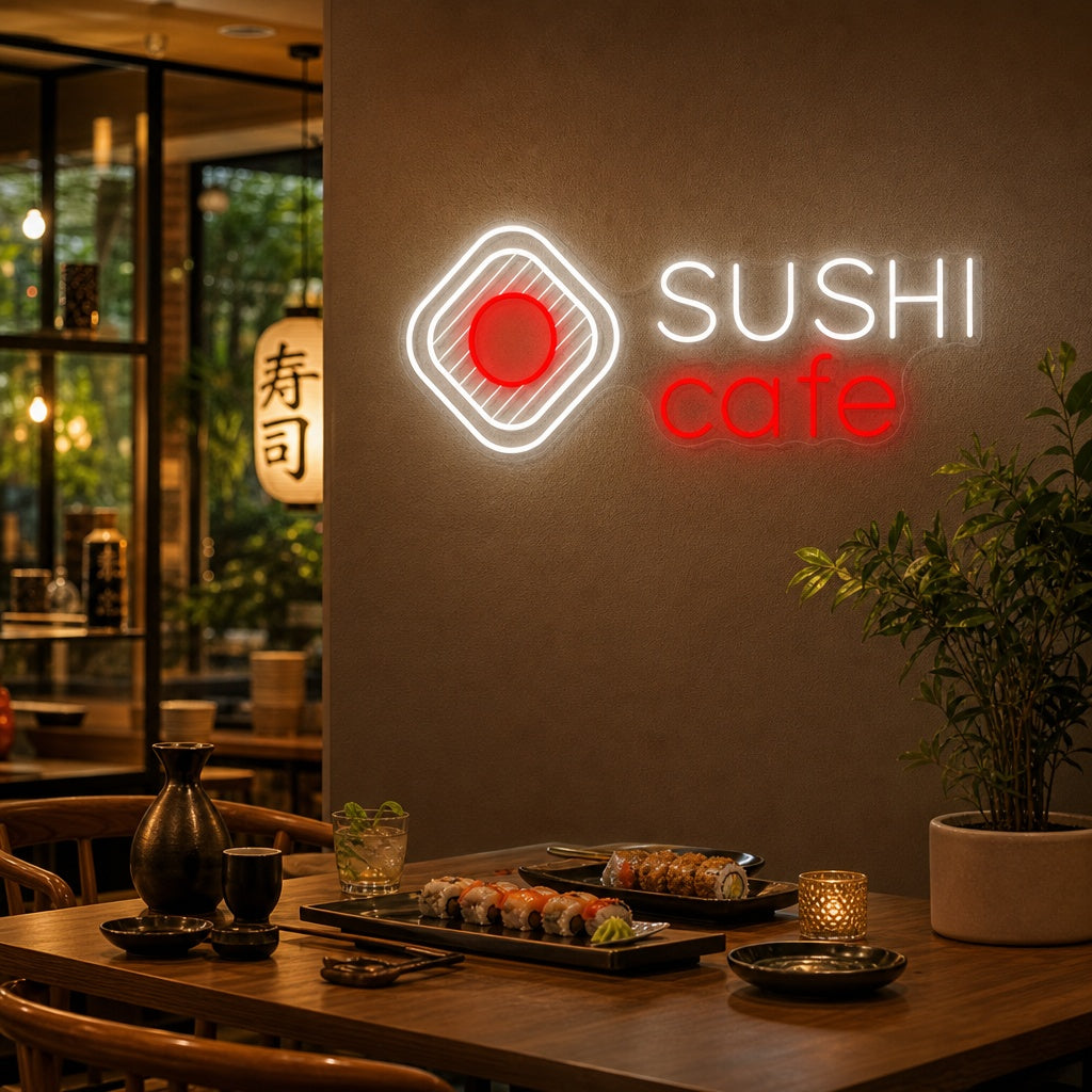 Sushi Cafe Letrero de neón, Decoración de restaurantes japoneses