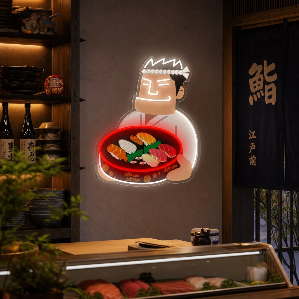 Sushi Chef Letrero de neón, Decoración de restaurantes japoneses