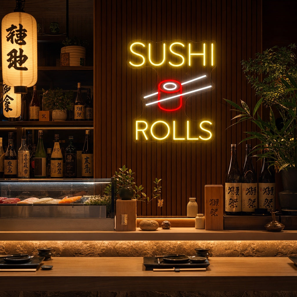 Sushi Rolls Letrero de neón, Decoración Japonesa