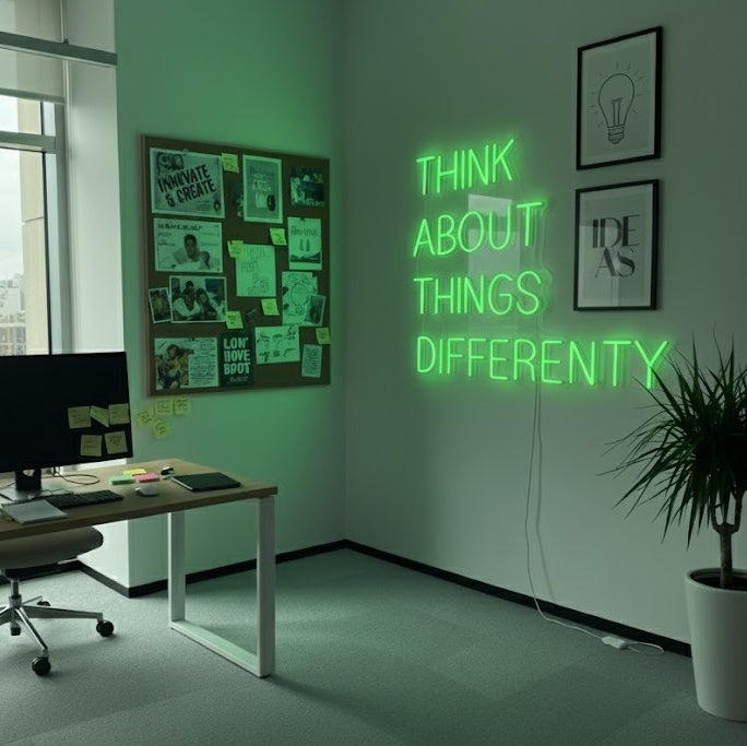 "Think About Things Differently" Letreros Neon