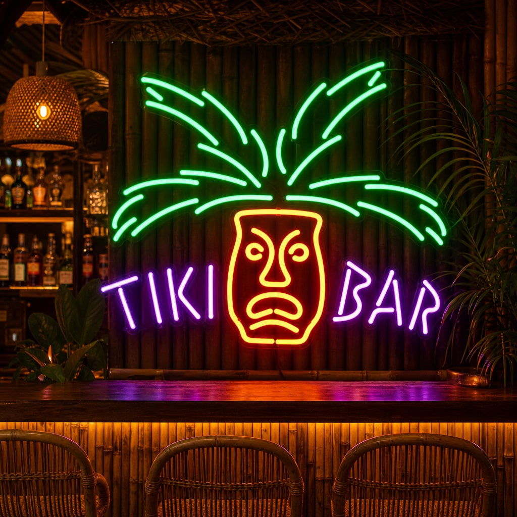 "TIKI Bar Paradise Palm Cerveza" Letreros Neon
