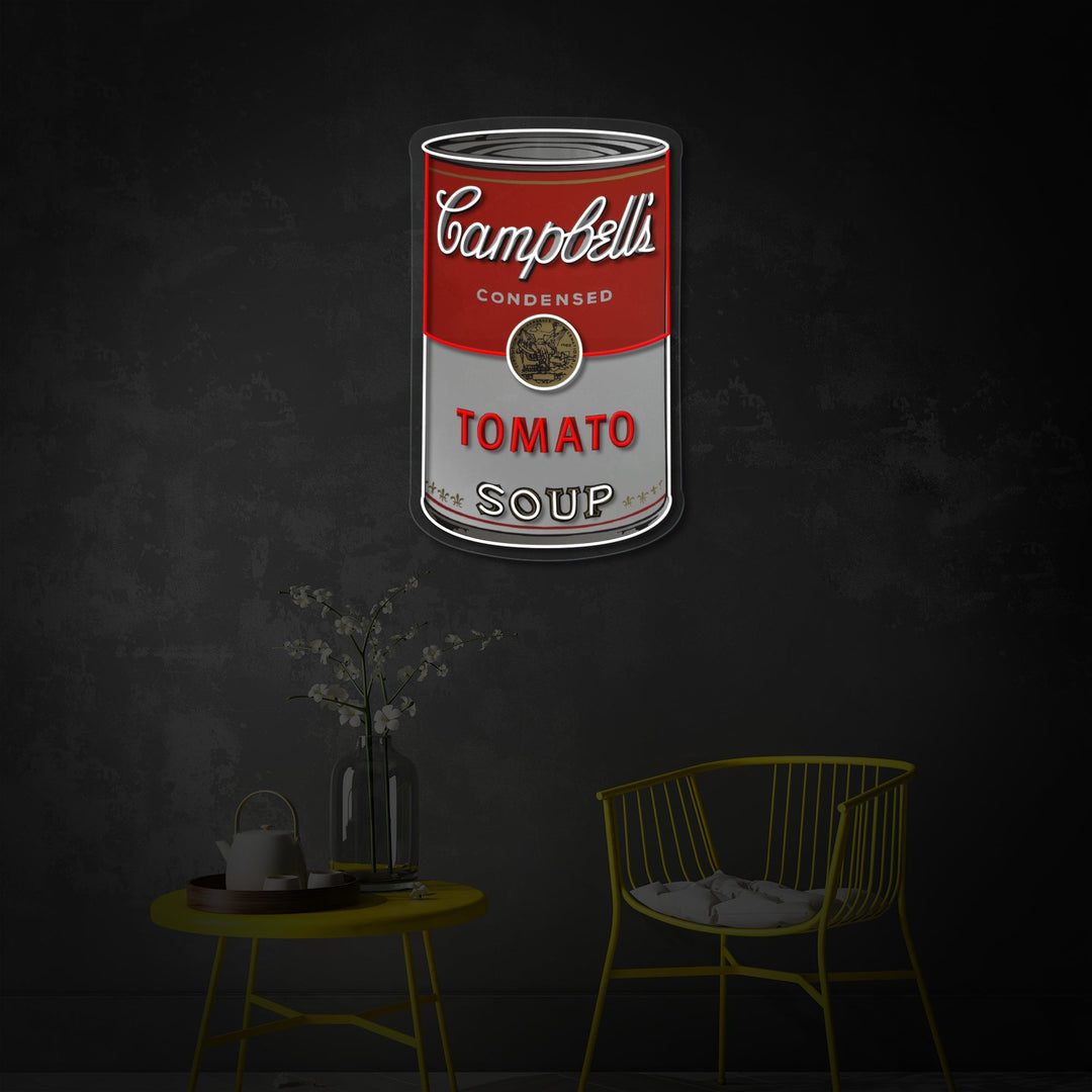 "Sopa de tomate puede, arte pop" Letrero de neón LED impreso con UV