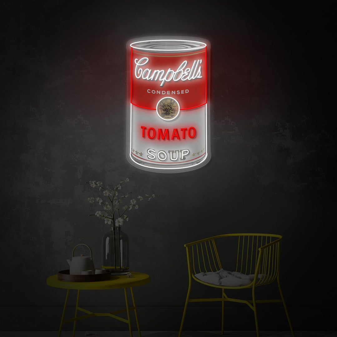 "Sopa de tomate puede, arte pop" Letrero de neón LED impreso con UV