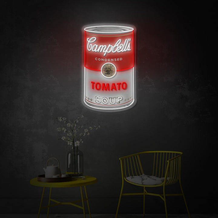 "Sopa de tomate puede, arte pop" Letrero de neón LED impreso con UV