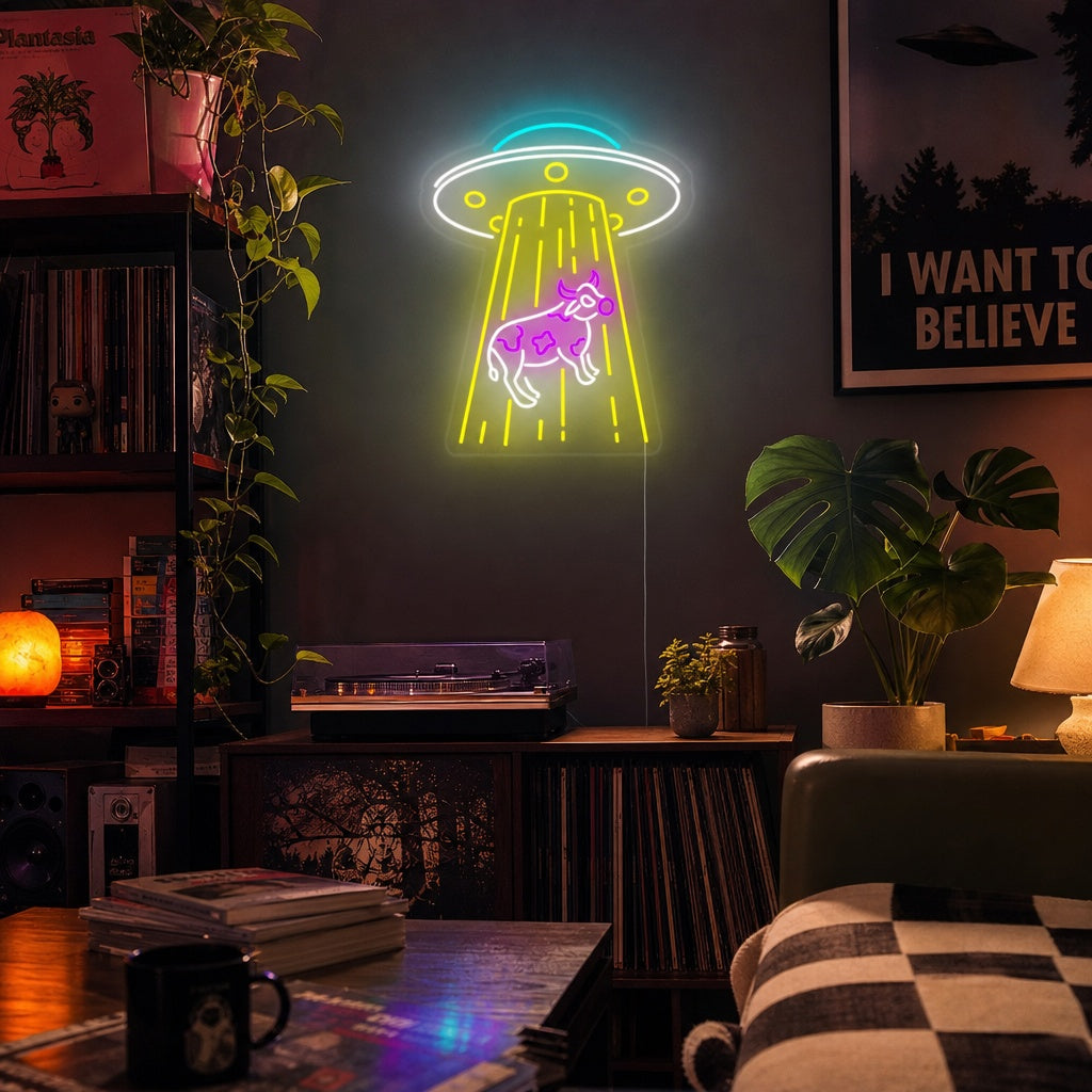 "UFO Abducting Cow" Letreros Neon