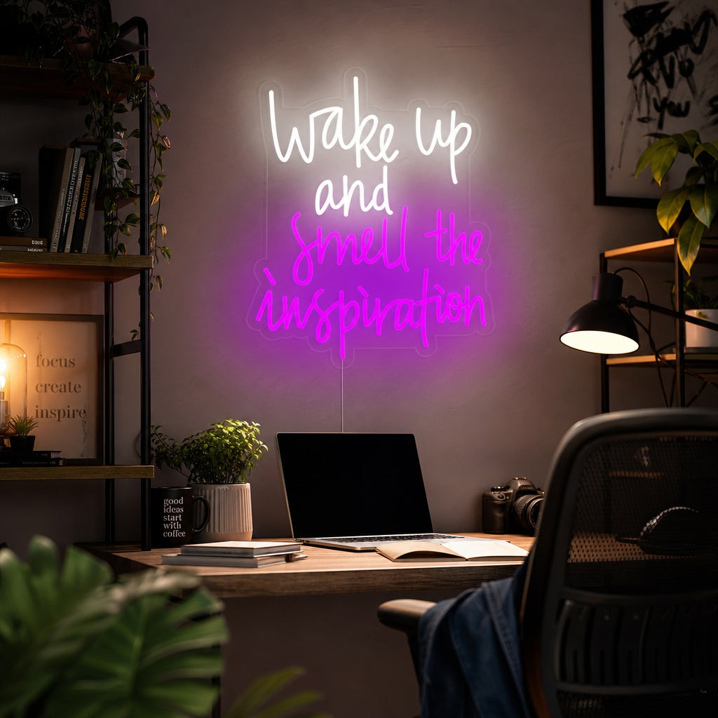 "Wake Up and Smell the Inspiration" Letreros Neon