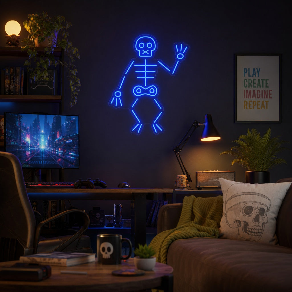 "Esqueleto Que Saluda Agitando Hola" Letreros Neon