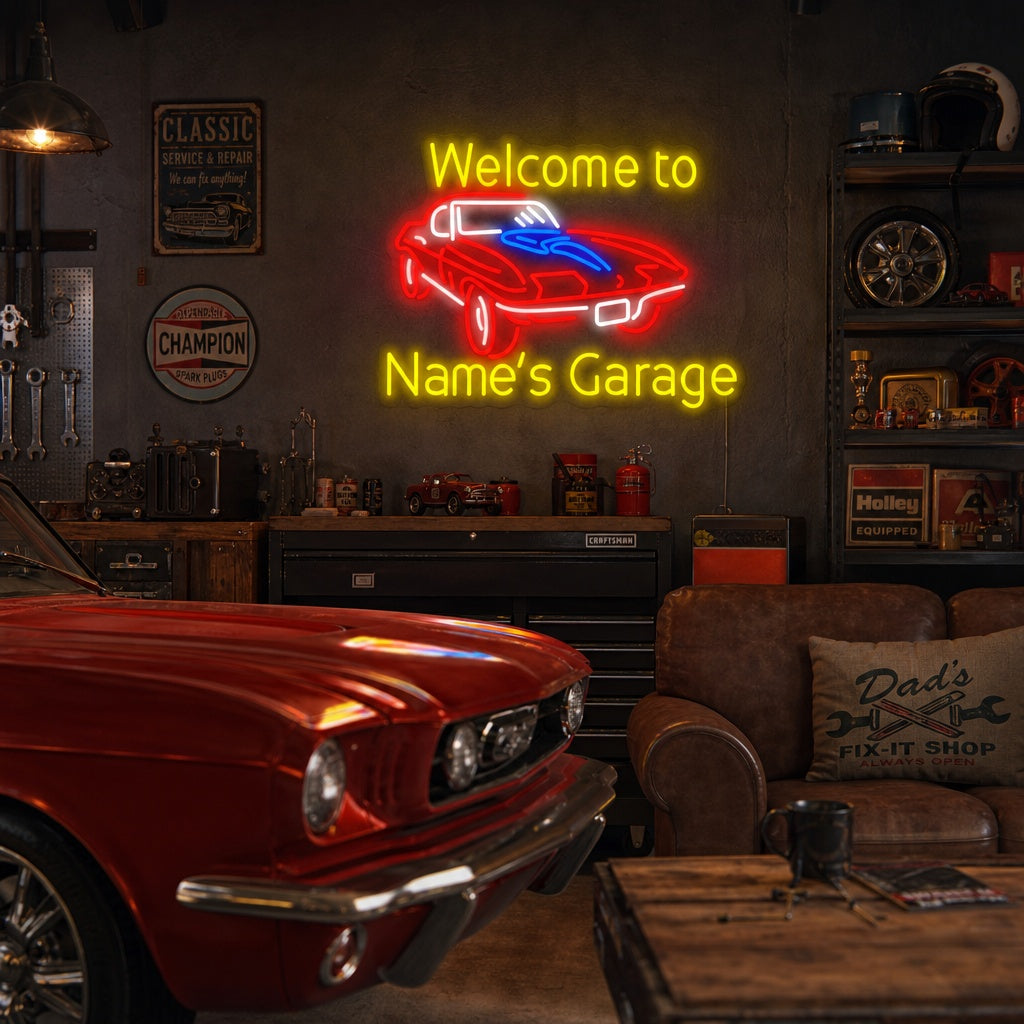 "Welcome to Genes Garage" Letreros Neon