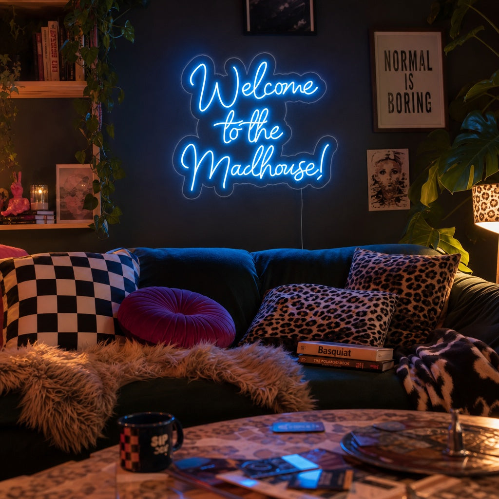 "Welcome to the Madhouse" Letreros Neon