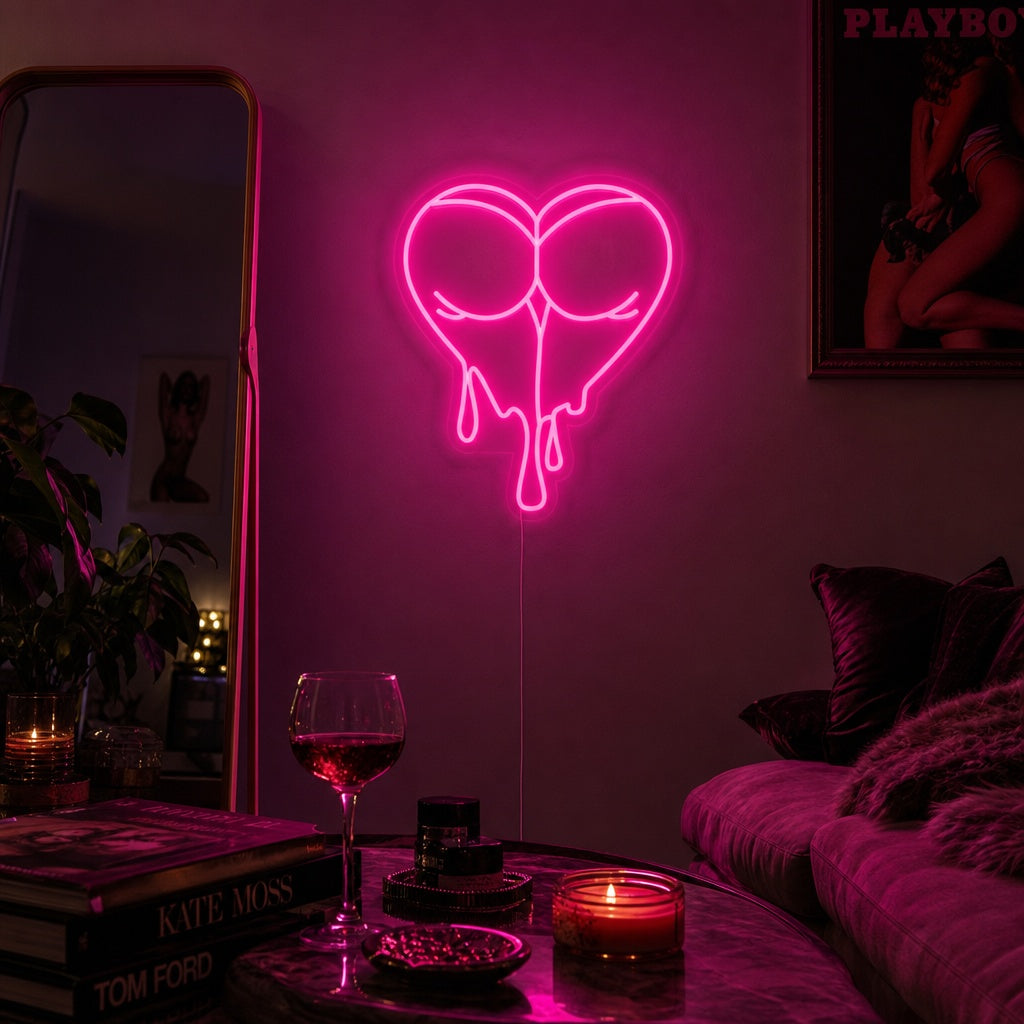 "Trasero Mojado A Corazón Goteando" Letreros Neon
