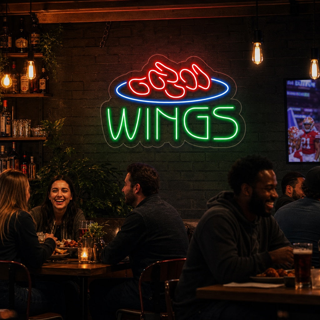 "Wings, Comida" Letreros Neon