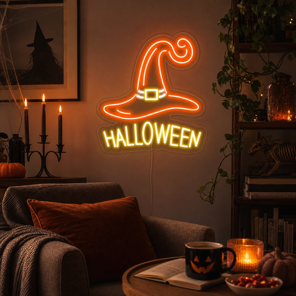 "Sombrero De Bruja, Halloween" Letreros Neon