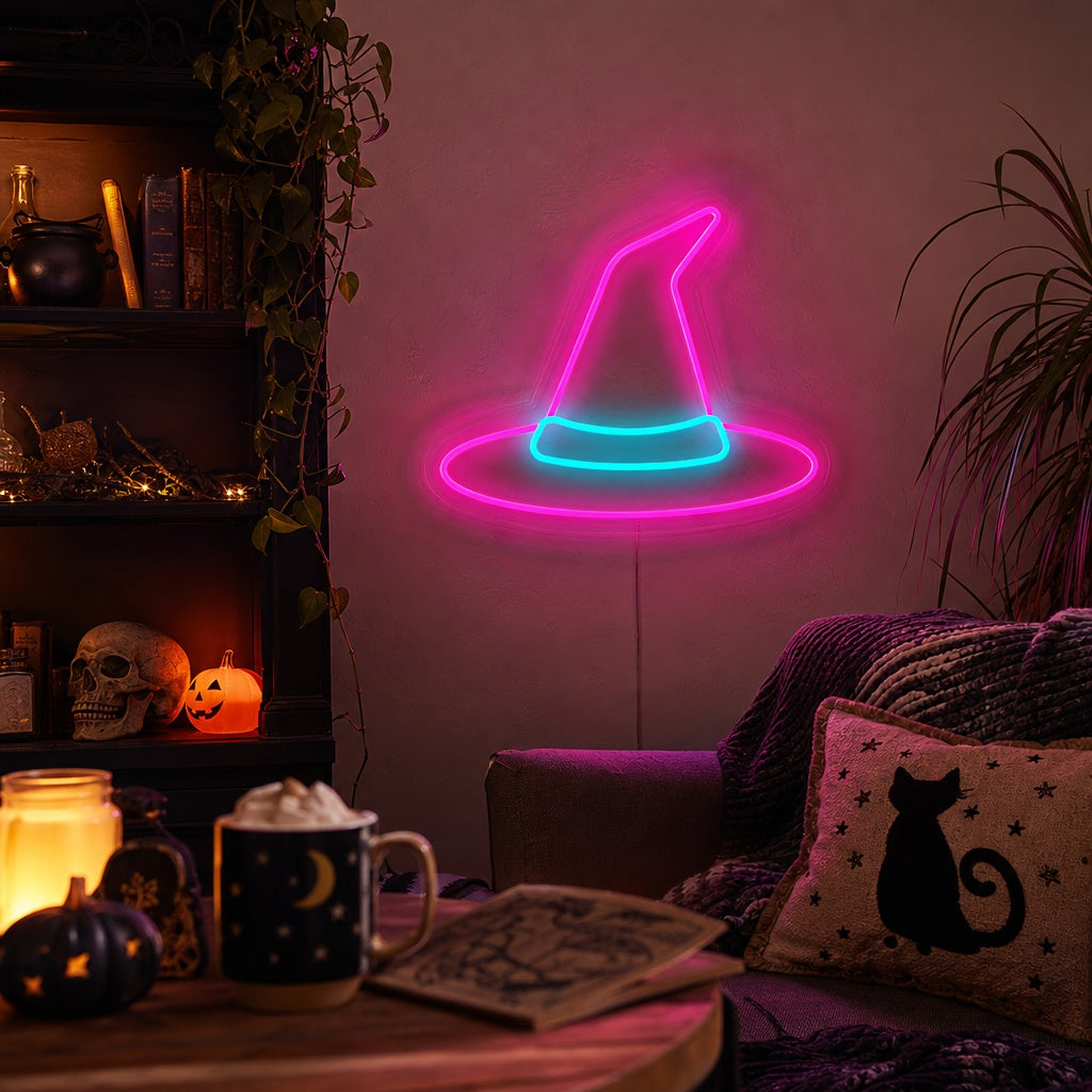"Bruja Mago Sombrero Halloween Decoracion" Letreros Neon