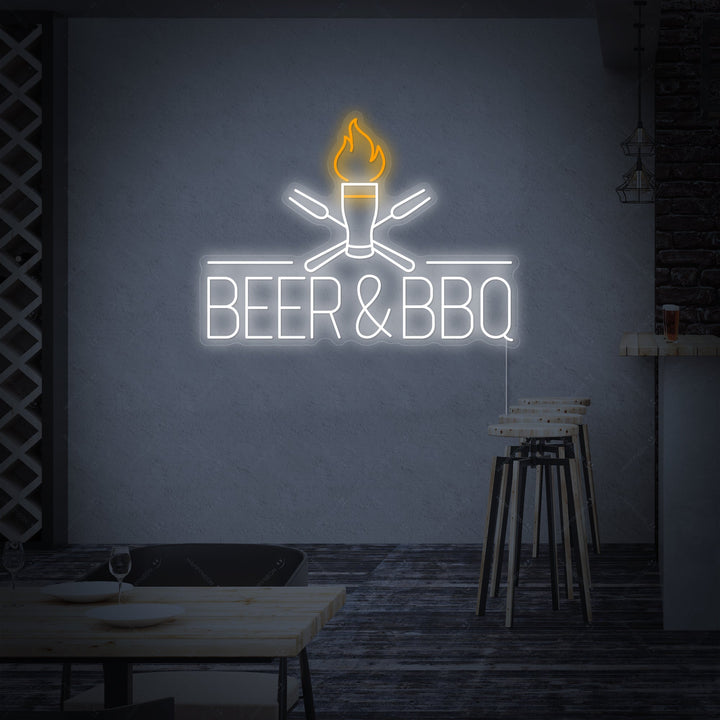 "Beer And BBQ" Letrero de neón