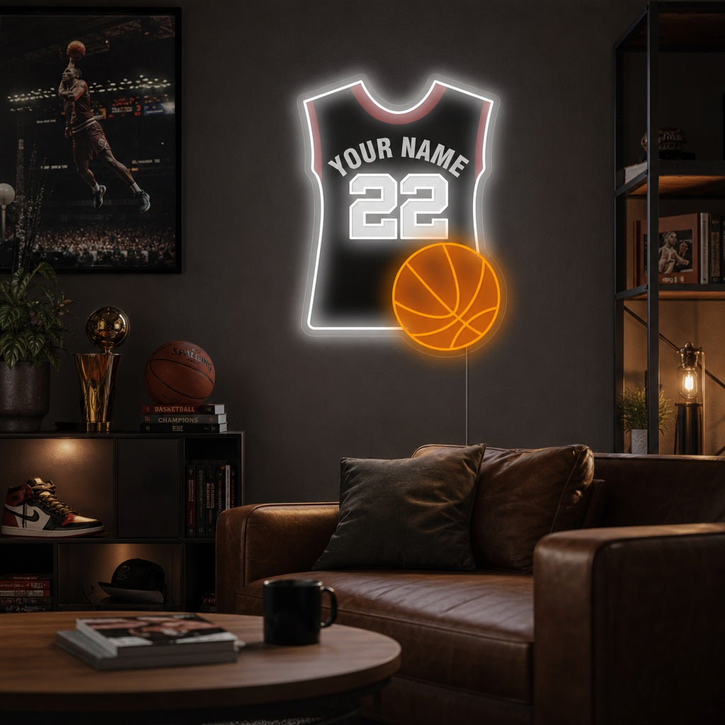 "Baloncesto personalizado y Jersey" Letrero de neón
