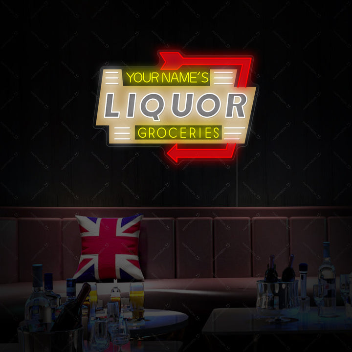 "Custom Liquor Groceries" Letrero de neón