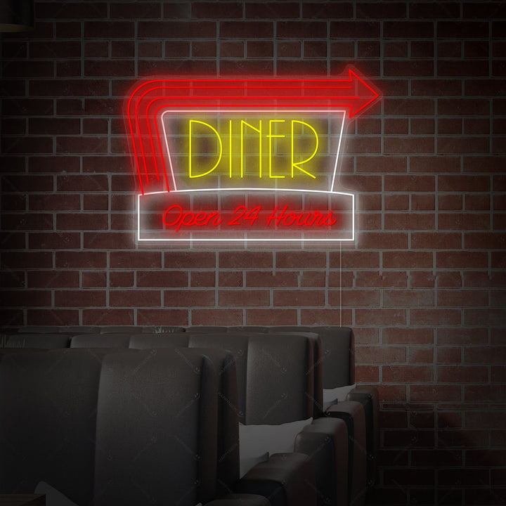 "Diner Open 24 Hours" Letrero de neón