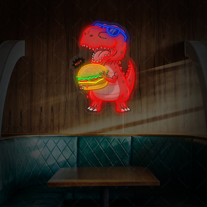 "Hamburguesa Dinosaurio" Letrero de neón