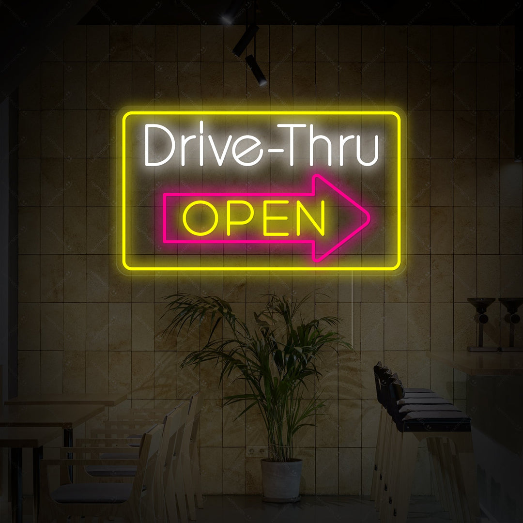 "Drive Thru Open" Letrero de neón