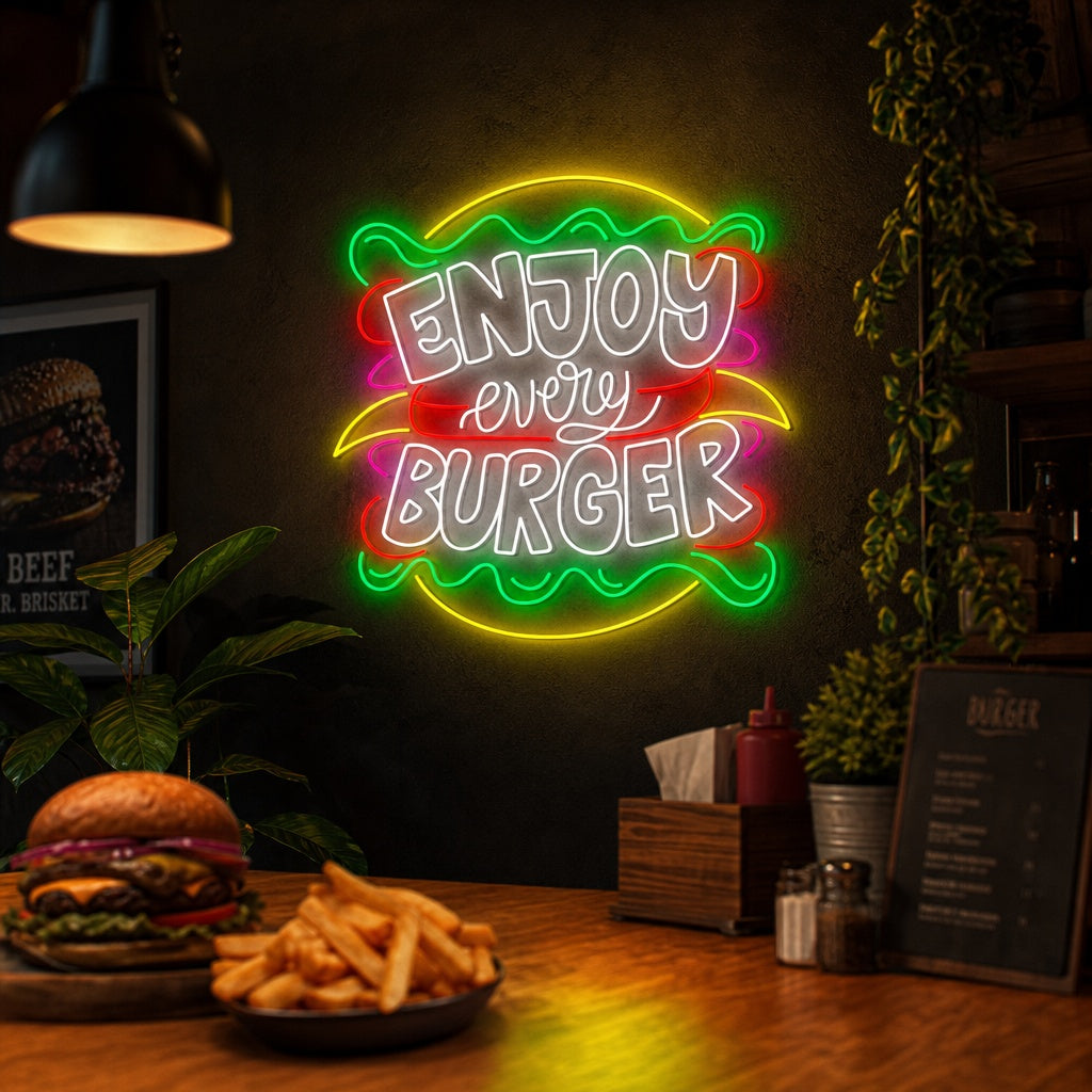 "Enjoy Every Burger" Letrero de neón