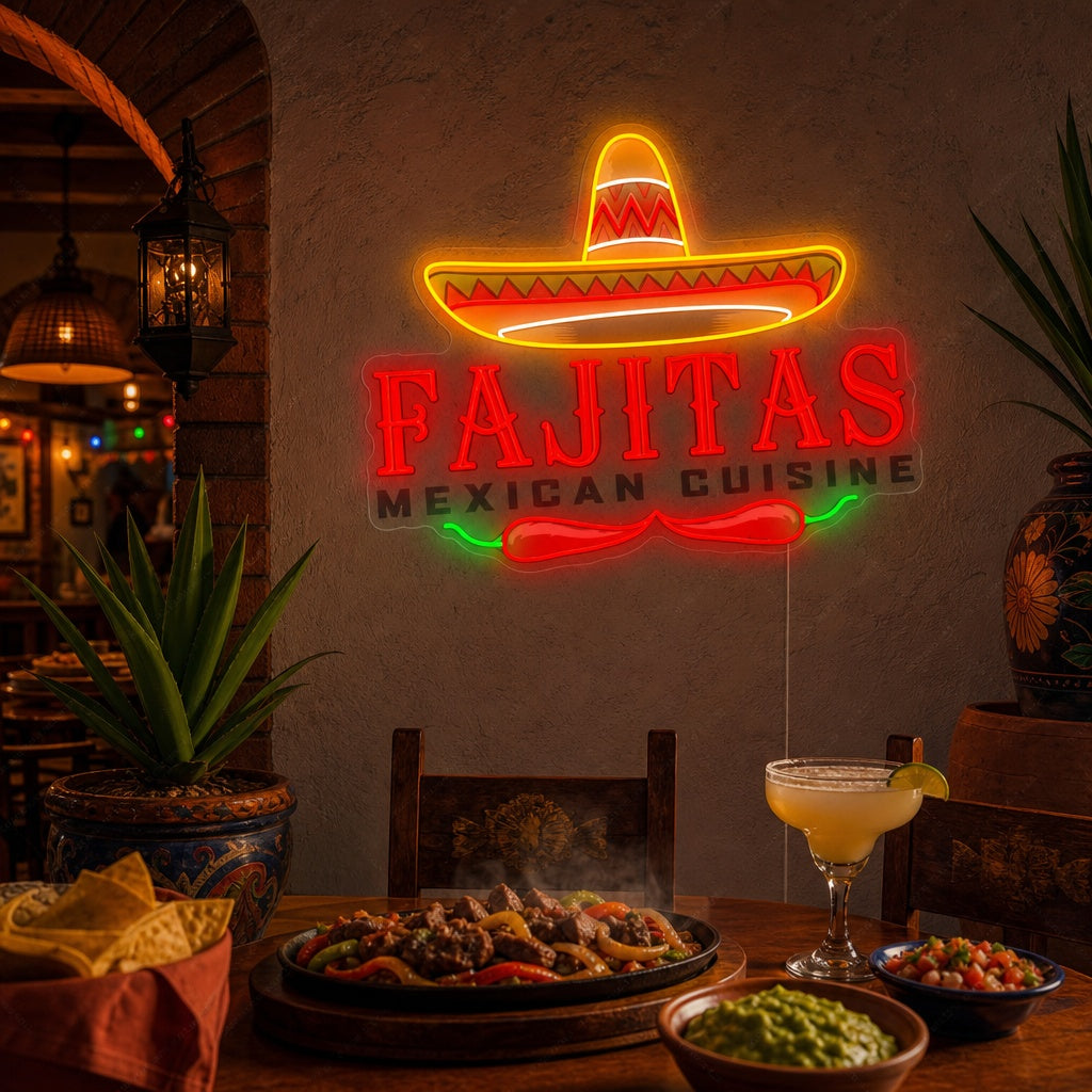 "Fajitas Mexican Cuisine" Letrero de neón