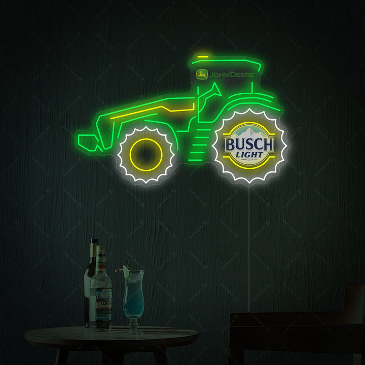 "Tractor Agricultor Y Logo De Cerveza" Letrero de neón