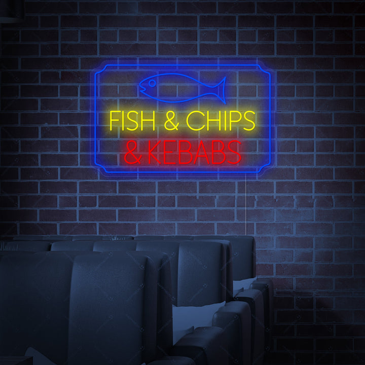 "Fish Chips Kebabs" Letrero de neón