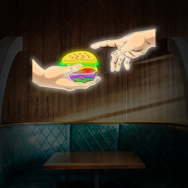 "Manos con hamburguesa" Letrero de neón