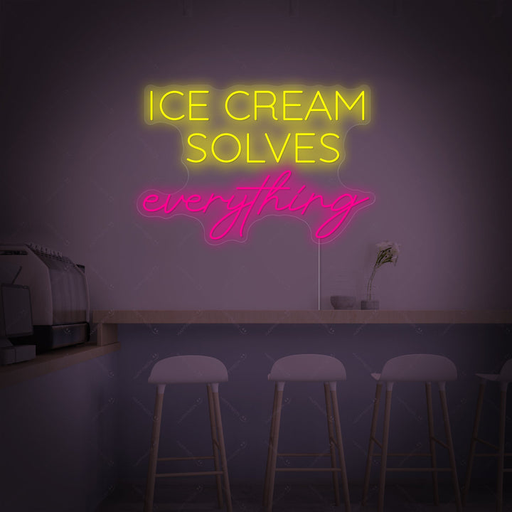 "Ice Cream Solves Everything" Letrero de neón