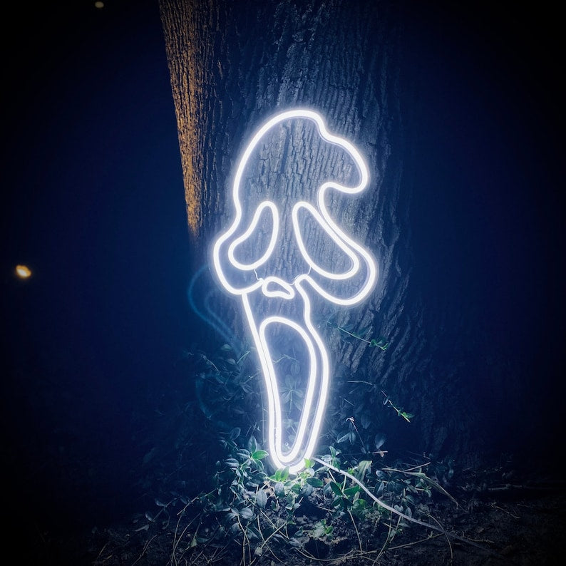 "Rostro De Fantasma Gritando Halloween" Letreros Neon