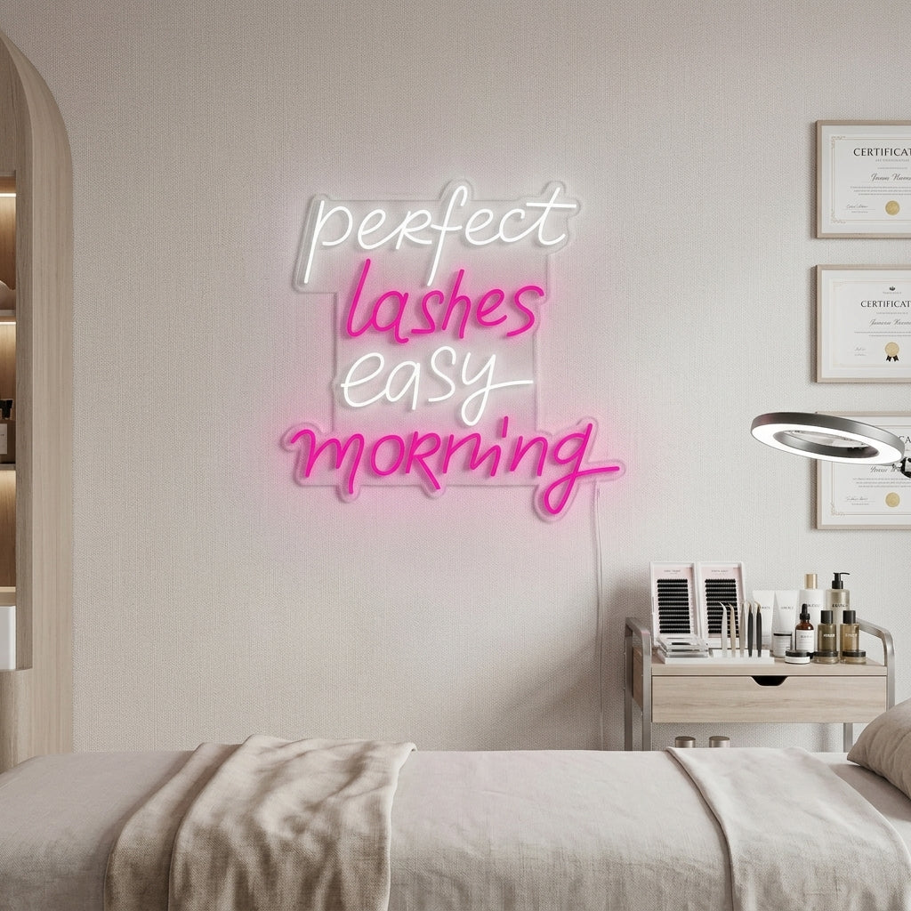 "Perfect Lashes Easy Morning" Letreros Neon