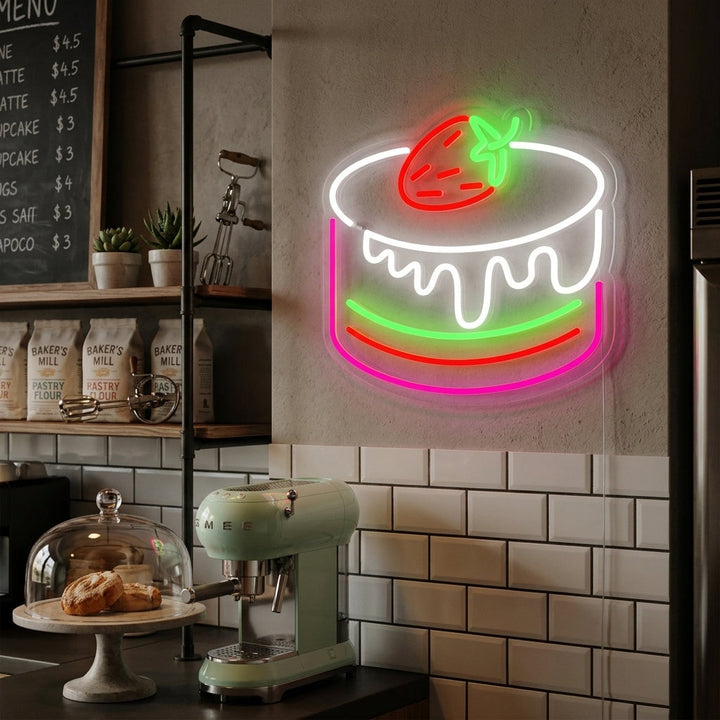 "Strawberry Cake Cafe Bakery" Letreros Neon
