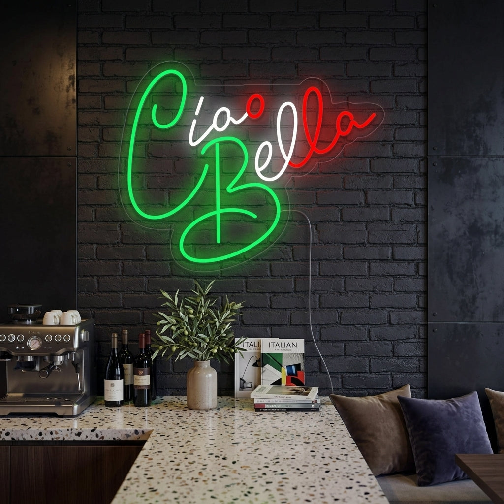"Ciao Bella Hello Beautiful" Letreros Neon