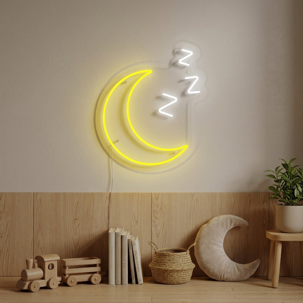 "Luna Dormida Con Zzz, Decoracion De Habitaciones Infantiles" Letreros Neon