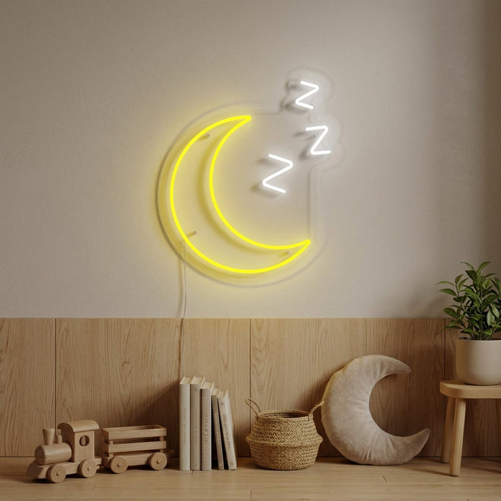 "Luna Dormida Con Zzz, Decoracion De Habitaciones Infantiles" Letreros Neon