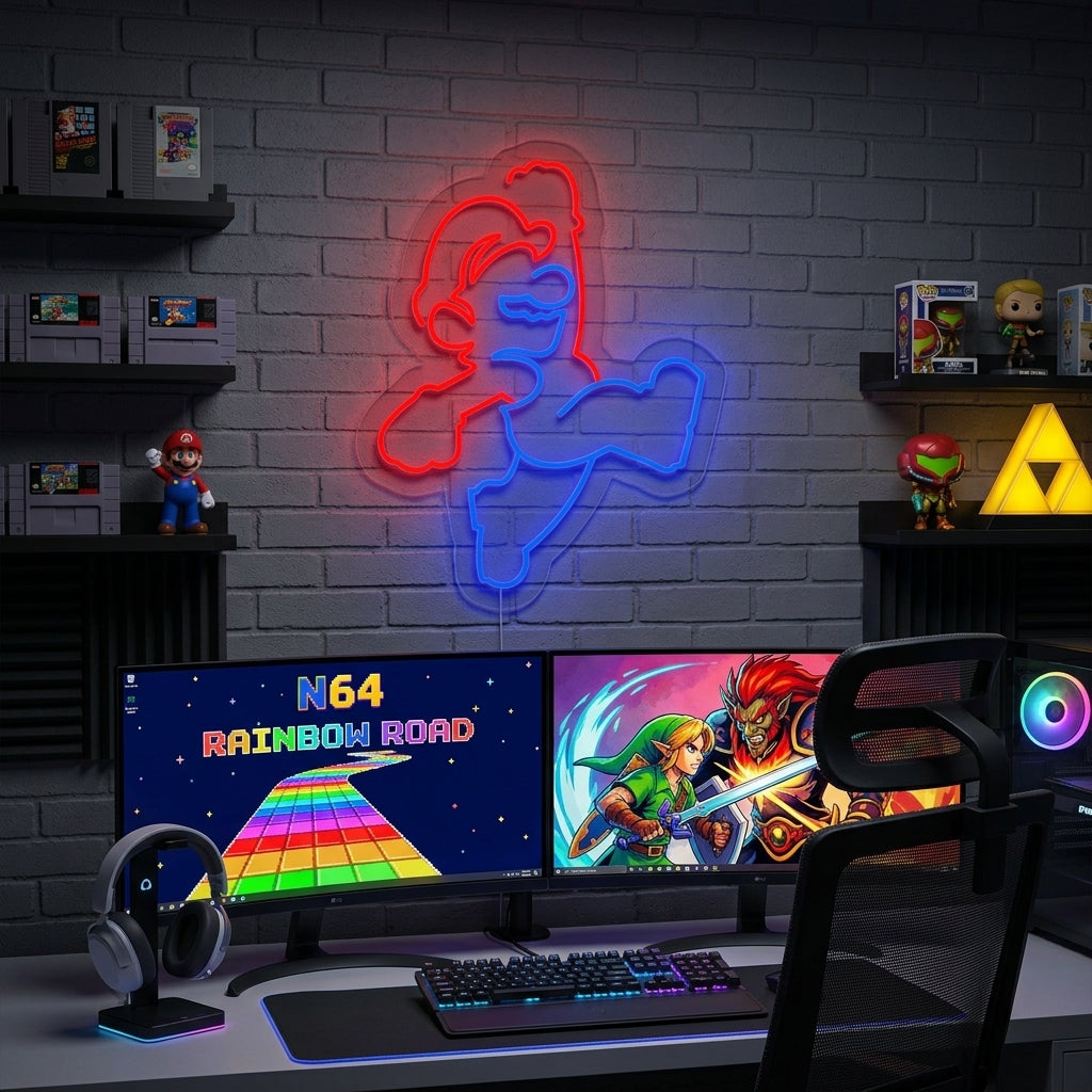 "Super Mro Decoración De Sala De Juegos" Letreros Neon