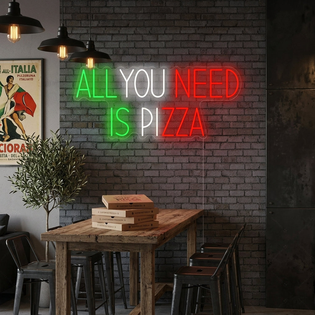 "All You Need Is Pizza" Letrero de neón