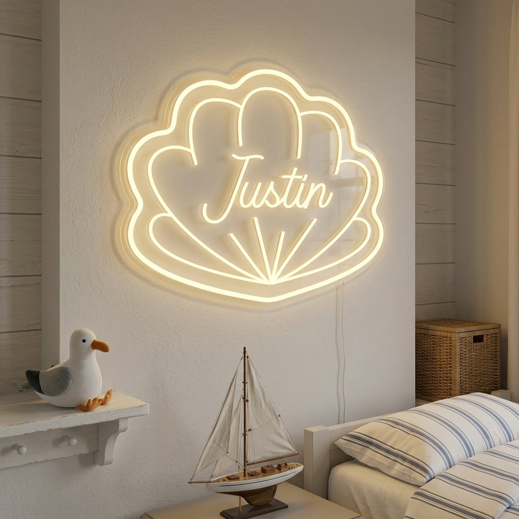 "Nombre Personalizado Para Niños Con Forma De Concha, Decoracion De Habitaciones Infantiles" Letreros Neon