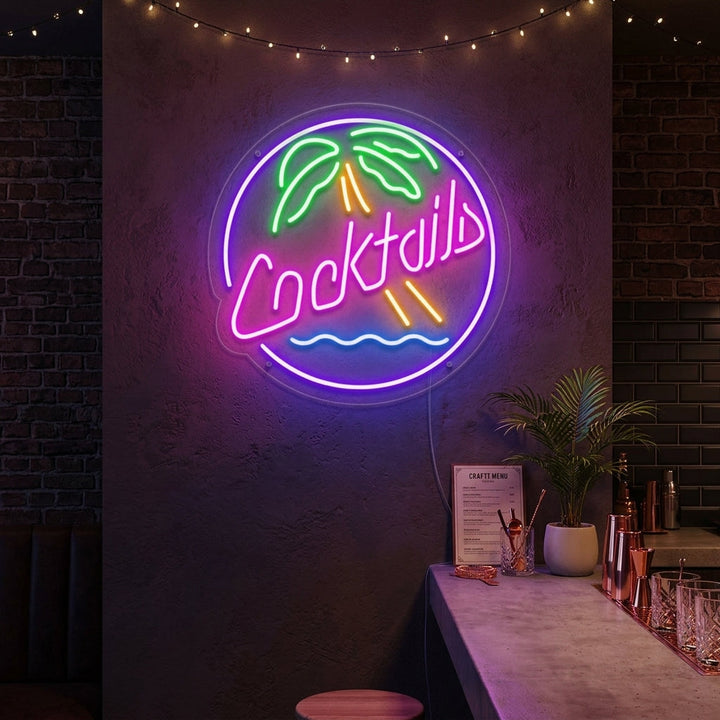 "Cocktails, Cerveza" Letreros Neon