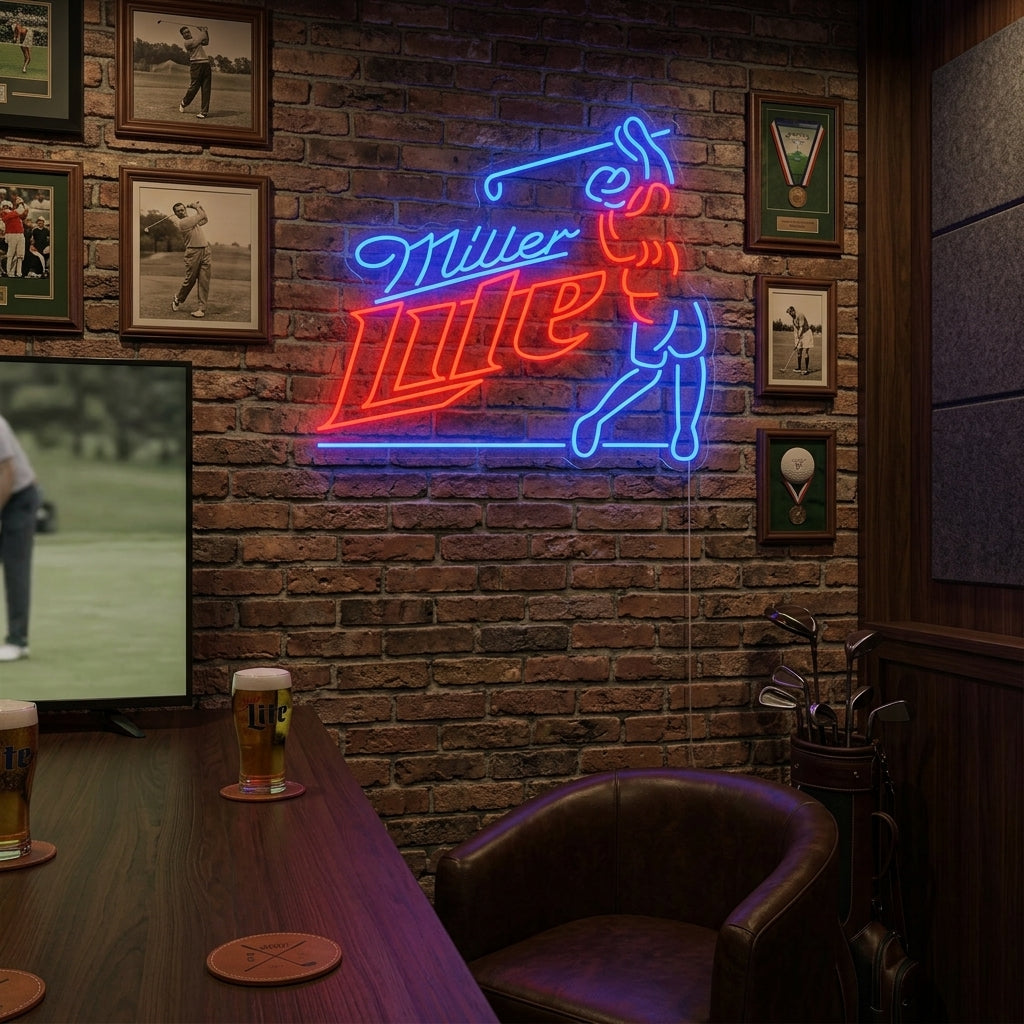 "Logo Golfista Y Cerveza" Letrero de neón