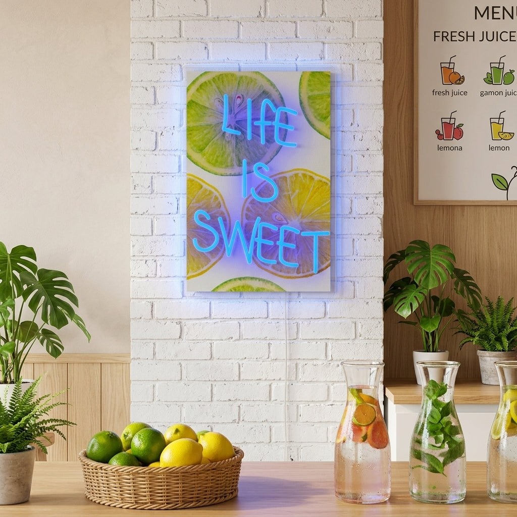"Life Is Sweet with UV Print Background" Letreros Neon