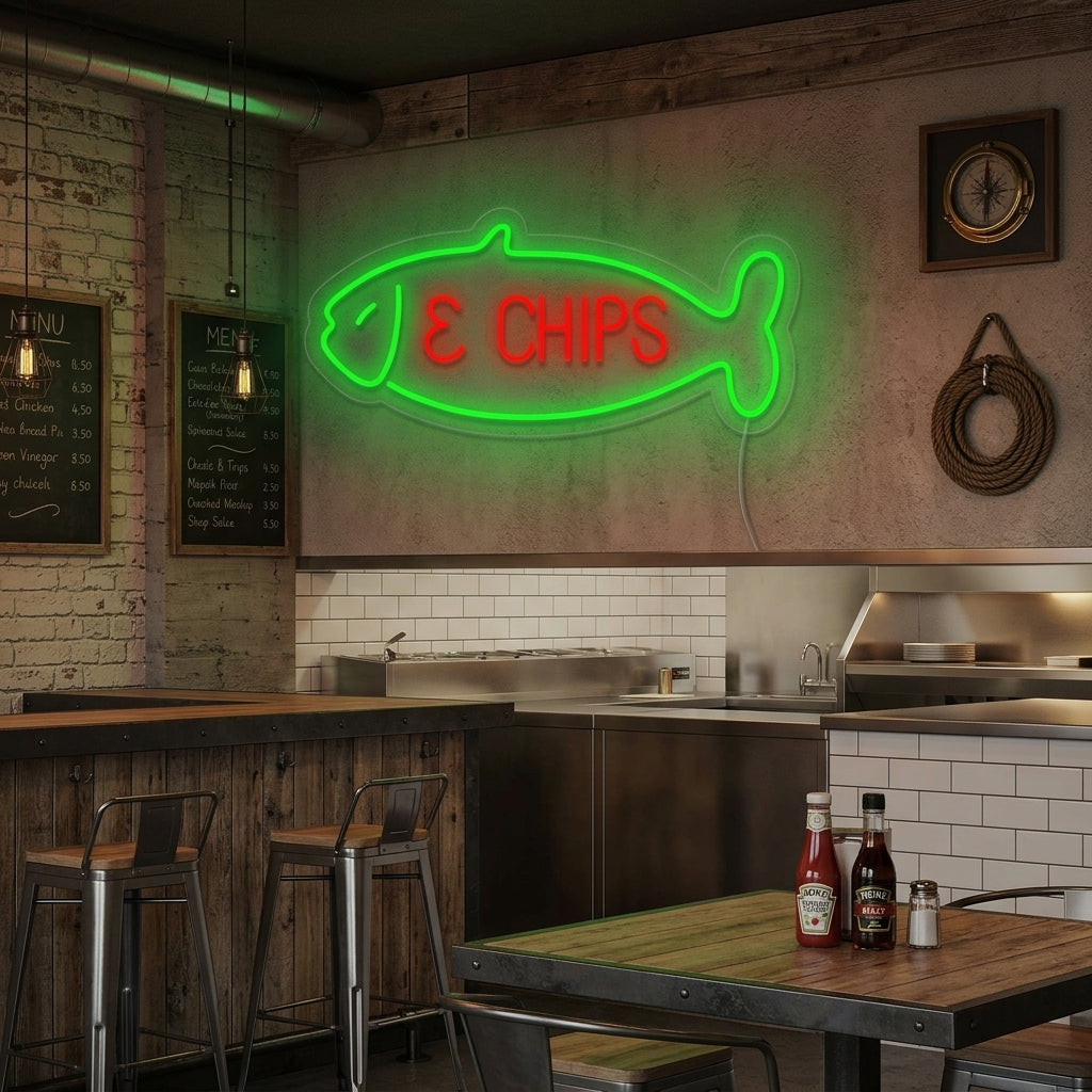 "Fish & Chips, pez" Letreros Neon