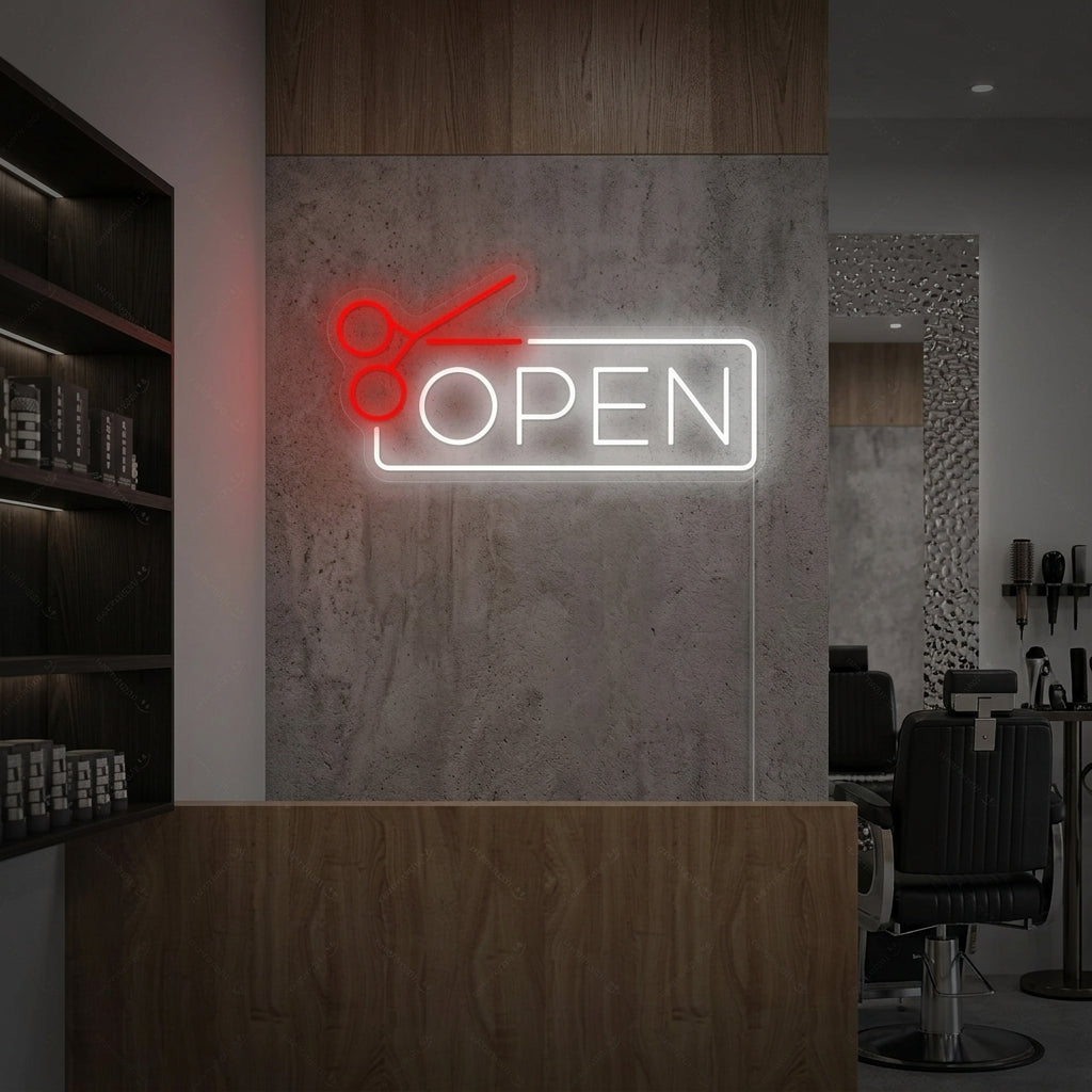 "Barbershop open" Letrero de neón