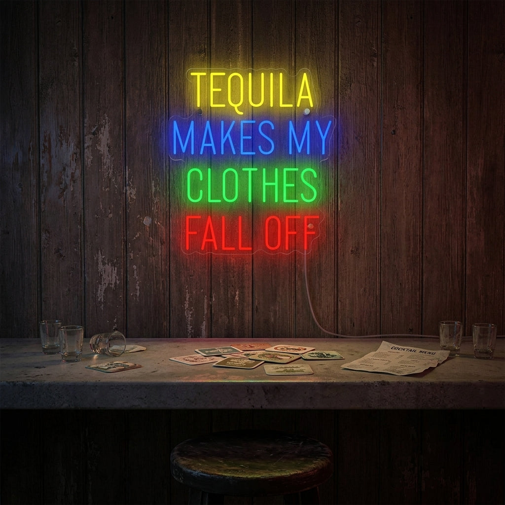"Tequila Makes My Clothes Fall Off" Letrero de neón