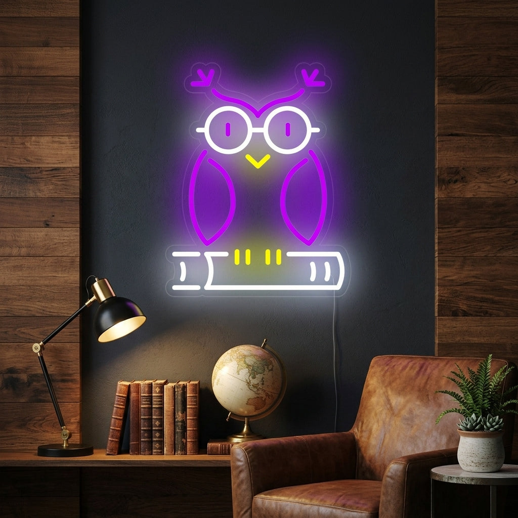 "Búho Sobre Libro" Letreros Neon