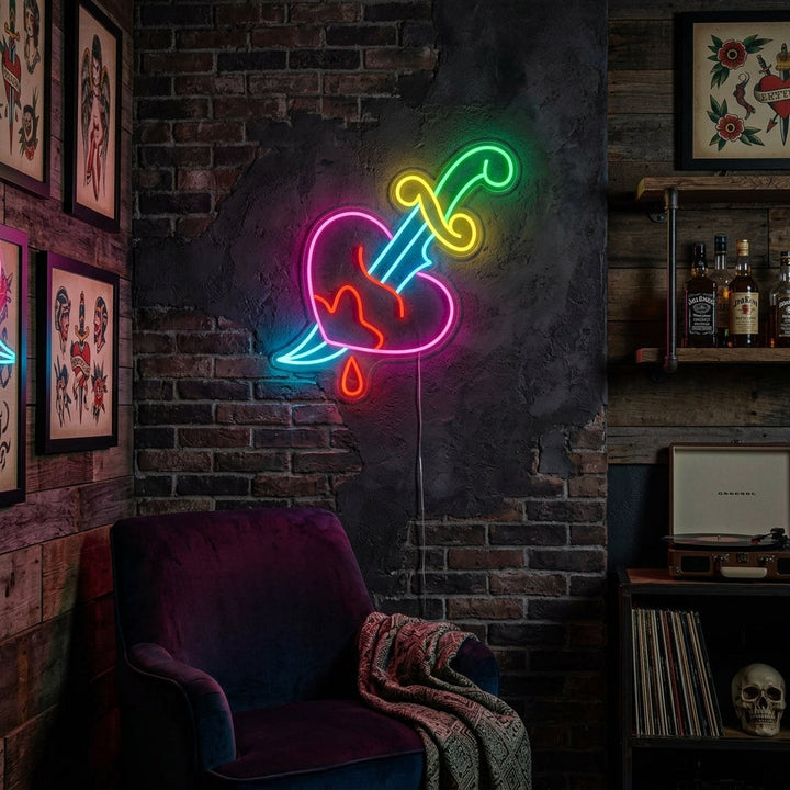 "Cuchillo, Desamor, Amor" Letreros Neon
