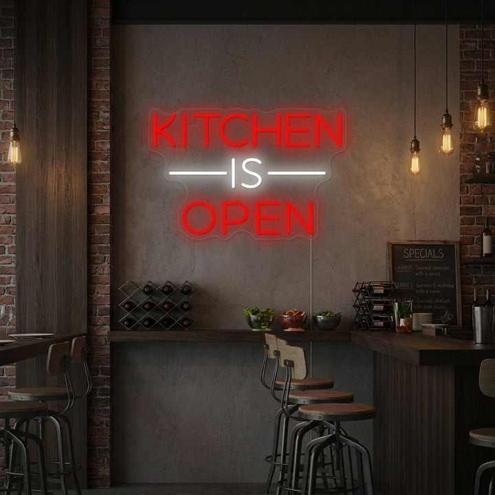 "Kitchen Is Open" Letrero de neón