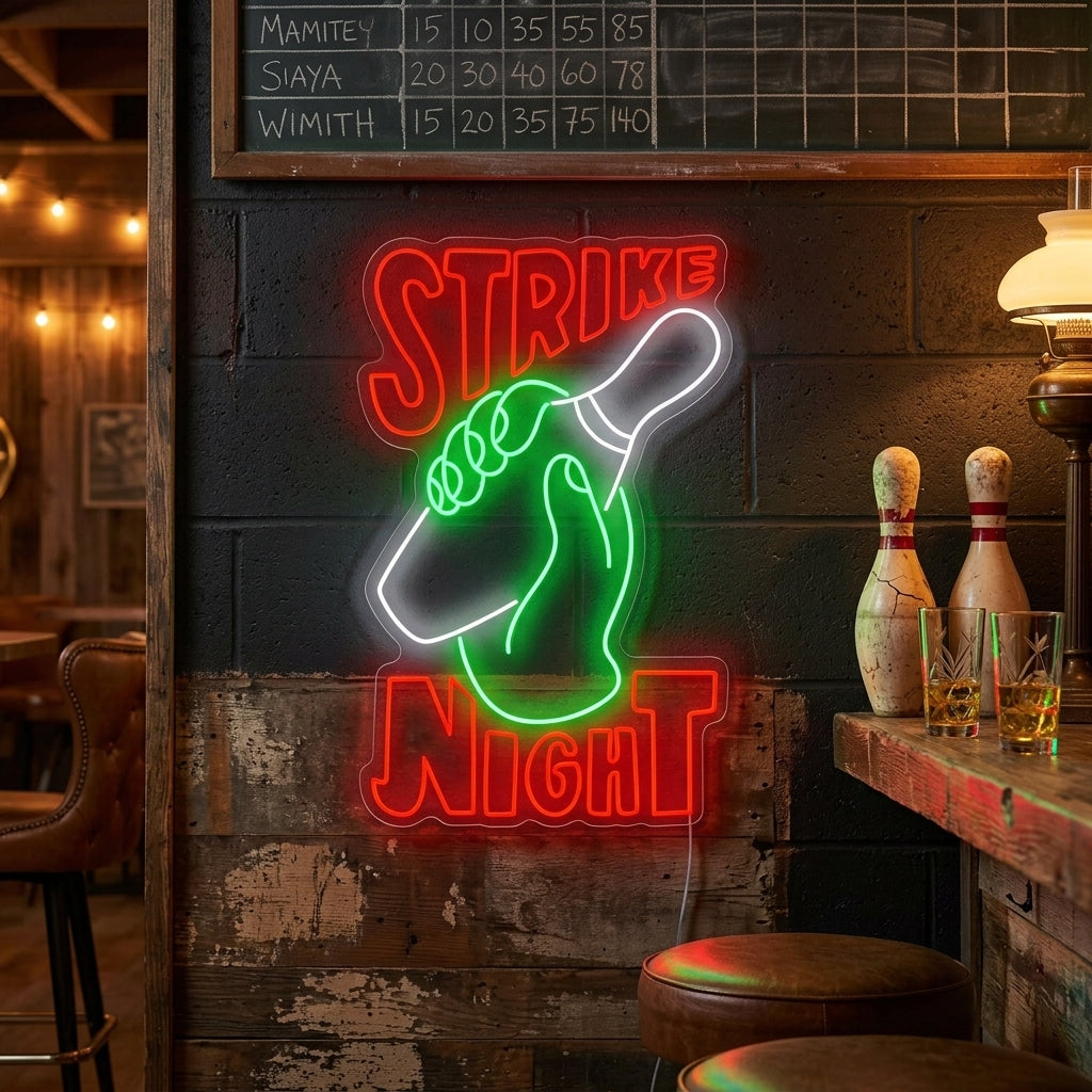"Strike Night Bowling " Letrero de neón
